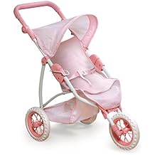 Badger Basket Foldable Jogging Style Doll Stroller - Adjustable Handle, Canopy, Straps & Basket - Fits 18-22" Dolls, Lightweight Toy for Girls Ages 3+ Pink Gingham Design