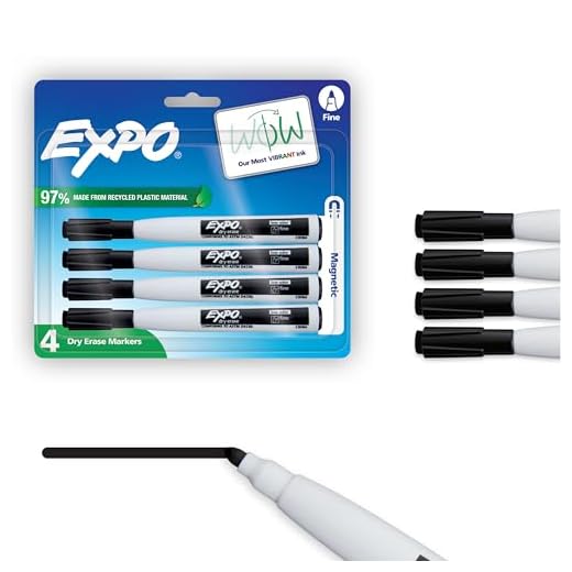 Expo Magnetic Dry Erase Markers with Eraser, Fine Tip, Black, 4 Count