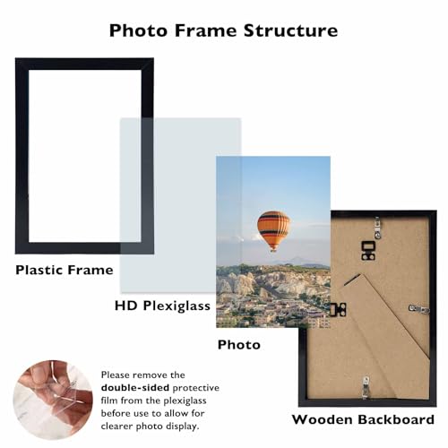Image of JCJMY 4x5 Picture Frame for Wall or Tabletop, Wall Hanging Horizontally or Vertically, 4 x 5 Wall Gallery Poster Photo Frame with Shatter Resistant Plexiglass, Black
