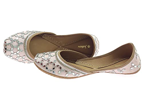 Image of Fulkari Women's Mirror Genuine Soft Leather Juttis | Bite and Pinch Free Jutis | Ladies Punjabi Jutti | Wedding Flat Stylish Mojari | Phulkari Ethnic Flats For Girls |