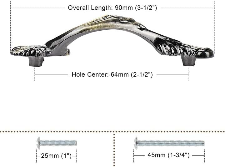 Miniatura 2 de Probrico Tiradores de cajón de 2.5 pulgadas (2.520 in) estilo vintage para puertas de gabinetes de cocina, cajones y armarios de forma rizada,