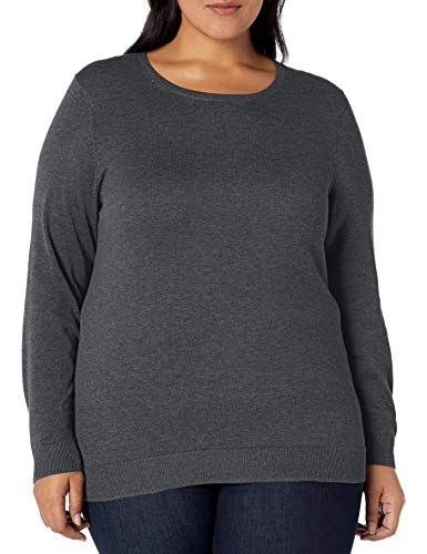 Amazon Essentials Women's Plus Size Long-Sleeve Lightweight Crewneck Sweater, Charcoal Heather, 1X