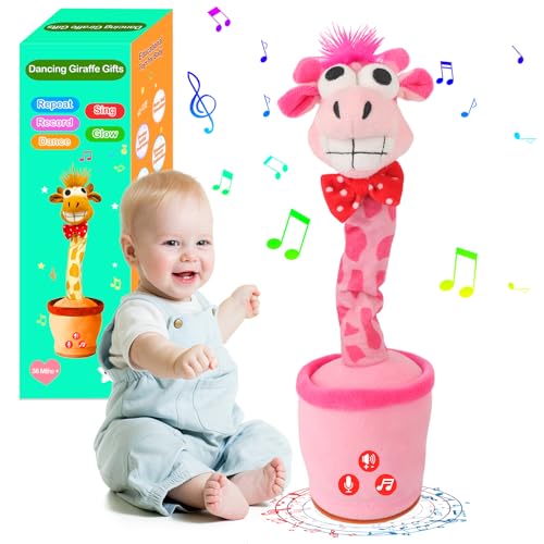 Image of SANJON Giraffe Stuffed Animal Baby Toys Gifts for Infant Toddler, Boys Girls, Dancing Giraffe Light Up Toys Repeat What You Say with 120 English Songs (Pink)