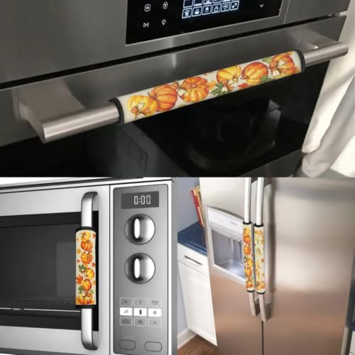 Image of Happy Fall Refrigerator Door Handle Covers Set of 6 Bow Print Electric Appliance Handle Covers Anti-Slip Fridge Gloves Heat Proof Microwave Fall Maple Kitchen Decoration
