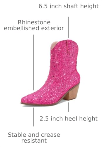 Image of Cowgirl Ankle Boots Cowboy Boots for Women Western Booties Rhinestone Chunky Heel Fashion Comfortable Side Zipper
