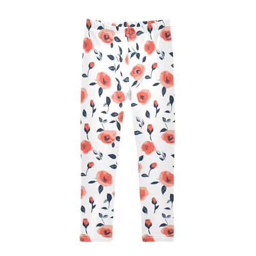 KLL Floral Pattern Red Roses Toddler Girls' Active Leggings Fashion Full Length Sweatpants Exercise