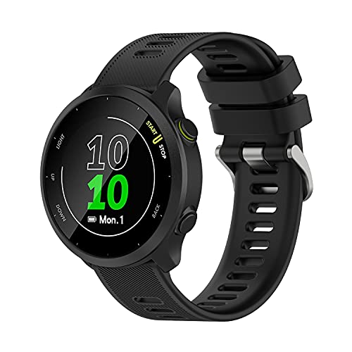 Wownadu 20mm Correas, Pulseras de Repuesto Compatible para Garmin Forerunner 55/158 / 245/165 / 645, Correa Suave Silicona para Mujer y Hombre Negro (sin Reloj)