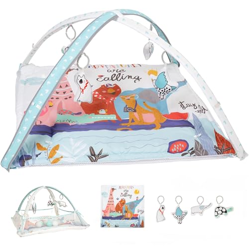 Image of LADIDA Baby Play Gym, Activity Mat with Ball Pit, 3 Stage Play Mat Padded Tummy Time Mat with STEM Based Toys for Sensory and Motor Skill Development, Newborn to Toddler(Include 10 Balls)