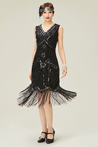 Image of BABEYOND Women's Flapper Dresses 1920s V Neck Beaded Fringed Great Gatsby Dress