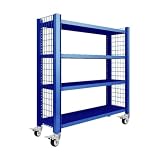 Jiza スチールラック 倉庫収納ラック 業務用メタルラック 棚 4段 耐荷重500kg 組立簡単 キャスター付き 高さ調節可能 物品棚 陳列棚 収納棚 幅100cm×奥行40cm×高さ163cm ブルー