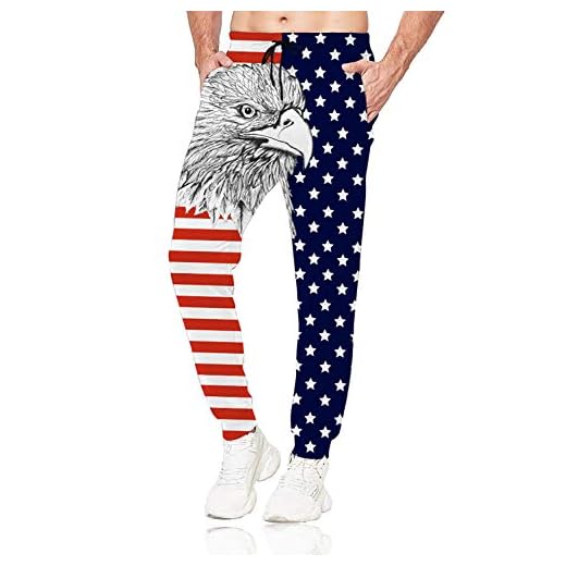 Belovecol American USA Flag Sweatpants 3D Eagle Joggers Pants Actives Exercise Casual Tracksuit Lounge Trousers with Drawstring Side Pocket XL