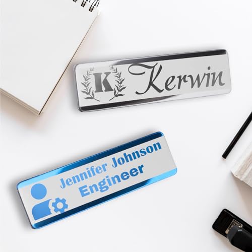 Image of Personalized Magnetic Name Tags with Logo - Custom Laser Engraved Stainless Steel Badges, Professional Metal ID Labels with Pin Option for Nurse, Doctor, Office Staff & Business