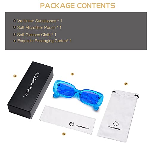 Vanlinker Y2K Trendy Rectangle Sunglasses For Women Men Retro Fashion 90S Glasses Thick Square Frames Uv400 Protection Vl9673 Blue Frame Blue Lenses #TOP5