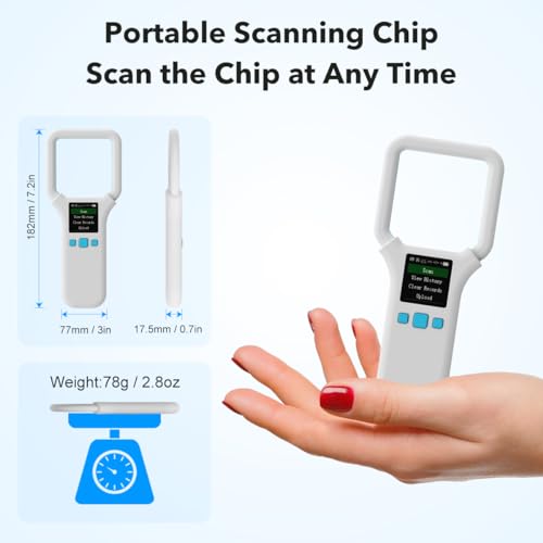 Image of Pet Microchip Scanner RFID 134.2Mhz /125Khz FDX-B(ISO 11784 /11785) Chip Reader 1000 Data Records Animal Universal Microchip Tag Reader Scanner with 1.44 inch TFT Screen