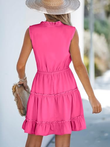 Image of CUPSHE Womens Summer Dresses Tie Neck Sleeveless Tiered Ruffle A-Line Tunic Mini Dress
