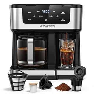 AIRMSEN 12-Cup Programmable Dual Coffee Maker – Single Serve Machine for K-Cup Pods & Ground, 1000W Fast Brew, Delay Start, 2H Keep Warm, Touchscreen, 60oz Tank, Glass Carafe – Home & Office