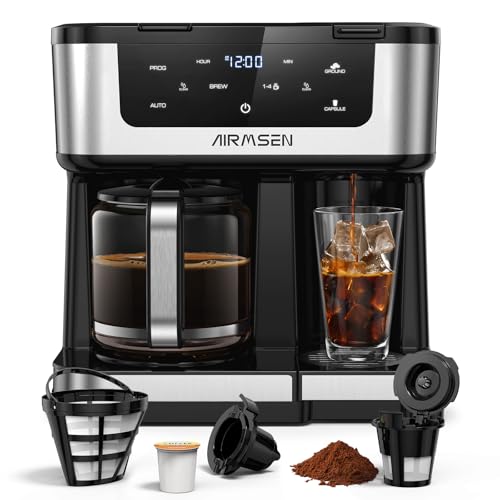 AIRMSEN 12-Cup Programmable Coffee Maker – Single Serve Machine for K-Cup Pods & Ground, 1000W...
