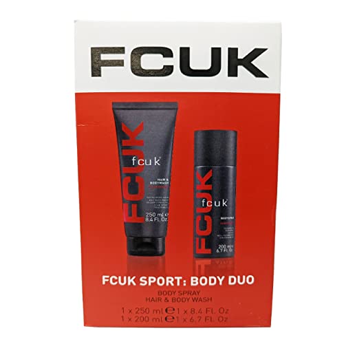 FCUK Sport Body Duo Set - Mens Skin Care Gift Set for Him with Topline Thank You Card. Festive Gift for Stocking Fillers, Secret Santa Gifts or Mens Gift Set for Birthdays.
