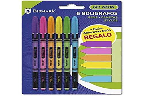 Bismark Lot de 6 stylos Gel Neon + 6 guides adhésifs