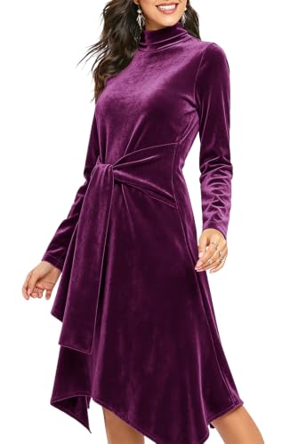 Image of Jayscreate Women's 2023 Long Sleeve Sweater Dress Fall Winter Midi Tie Front Knit High Waist Business Casual Dress