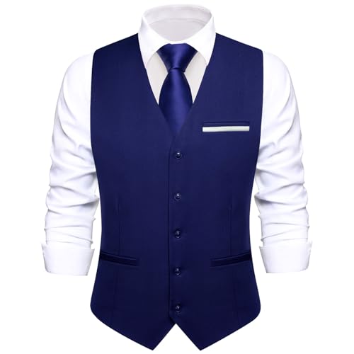 Image of Hi-Tie Men's Formal Suit Vest Solid Fit Vest for Men 3 Pockets V Neck Waistcoat Business Wedding Casual