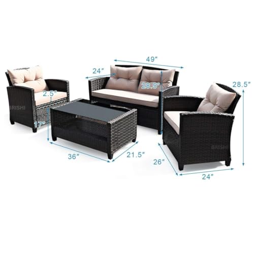 Image of Amazon Brand - Solimo Solara Outdoor 4 Seater Sofa Set | Balcony Sofa | Patio Furniture Sets | Conversation Sets | Wicker | Garden | Balcony | (Brown)