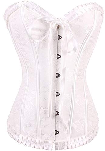 FeelinGirl Vintage Brocado Encaje con Cremallera y Cinta Ajustable Corsé para Mujer Blanco L/ES 38