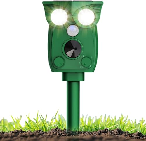 Ultraschall Katzenschreck für Garten, Solar Tiervertreiber mit PIR Bewegungsmelder und Blinklicht, 4 Modi Hundeschreck Marderschreck, Wasserdicht IP64,wirksam gegen Marder, Katzen, Hunde ﻿