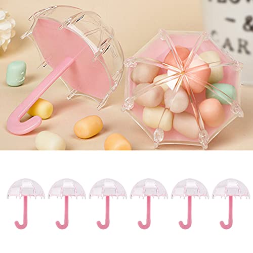Restokki 12Pcs Clear Plastic Mini Umbrella Shape Candy Box, Party Favor Containers Holders for Wedding Accessories Decorations Candy Supplies Gift(Pink)