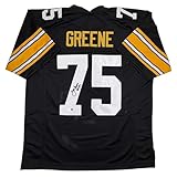 Autographed/Signed Mean Joe Greene HOF 87 Pittsburgh Black Football Jersey JSA COA
