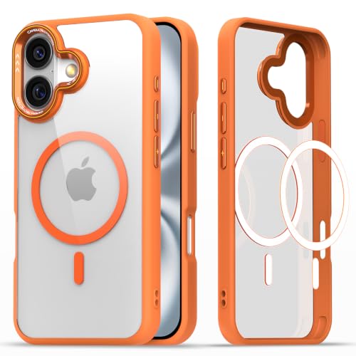 Image of Pikkme Back Cover for iPhone 16 | Shockproof | Mag-Safe Compatible | Hard Transparent Back | Premium Raised Camera Protection | Bumper Case (Orange Mag-Safe)