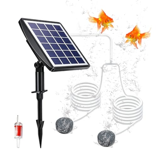 Image of Foreverup 3W Solar Powered Air Pump Kit, 2600mAH Solar Oxygenator Air Pump with Bubble Stones, 3 Modes Solar Pond Air Pump for Garden Fish Tank Outdoor Pool Pond