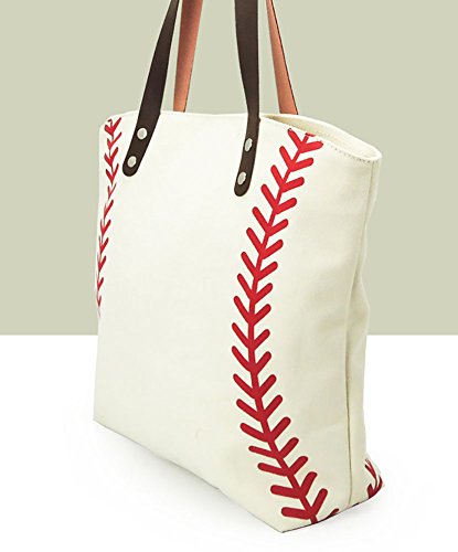 I Ihayner Large Baseball Tote Bag Sports Printing Utility Top Handle Casual Shoulder Bag White #TOP2