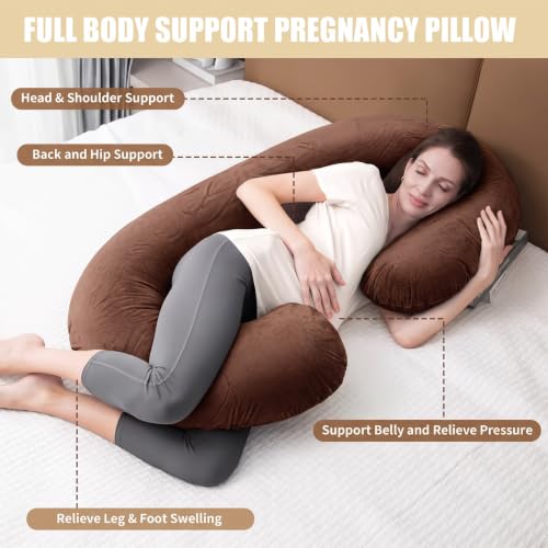 Image of 1 MIDDLE ONE Pregnancy Pillow, C Shaped Full Body Pillow for Maternity Support, Pregnant Women Sleeping Pillow with Cover (Coffee)