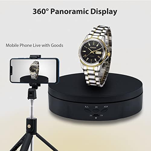 Mcbazel 360 Degree Rotating Display Stand for Photography 360° Electric Rotating Turntable Motorized Rotating Stand Display Table for Display Jewelry,Watch, Digital Product - 5.7 Inch(Black)