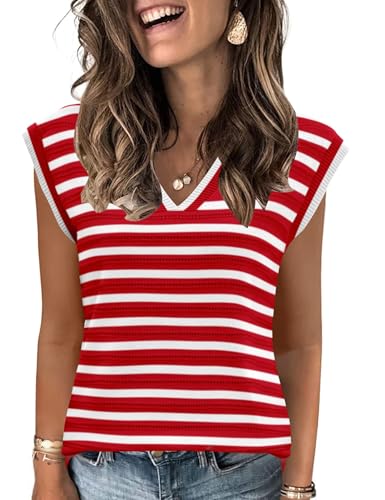 Image of AKEWEI Sweater Vest Women Sleeveless Knitted V Neck Cap Sleeve Pullover Tank Tops 2025 Summer Fall Fashion Causal Trendy