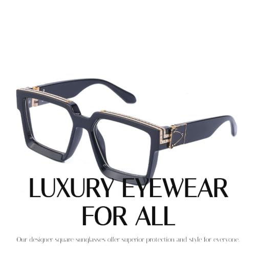 Image of Luxury Eyewear, Designer Square Sunglasses, UV 400 protection, Thick and strong Frame, for Men and Women (Black)