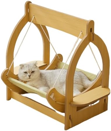 2 in 1 Wooden Cat Hammock, Comfortable and Breathable Hanging Cat Bed with Soft Mattress and Pillow,Suitable for Cats or Small Dogs