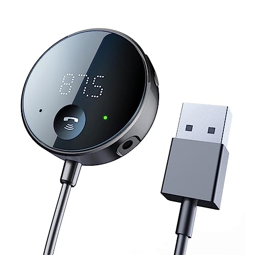 Bluetooth 5.0 Car Adapter, 2 in 1 Mini Portable 3.5mm Bluetooth Aux Receiver for Car, Headphones, Home Stereo Music System