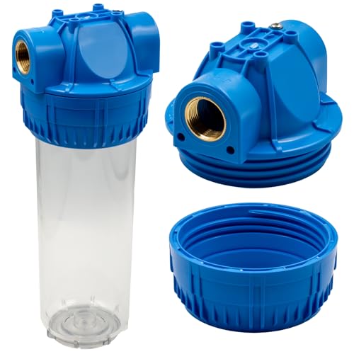 10-Zoll Wasserfilter Hausanschluss 1- Hauswasserfilter aus Kunststoff mit Entlüftungssystem - Vorfilter hauswasserwerk Kalkschutz für Haushalt und Industrie, 310 mm Höhe, 130 mm Durchmesser