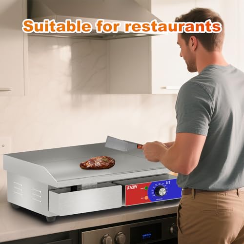 Image of 22'' * 14'' Commercial Electric Countertop Griddle -110V Flat Top Griddles w / 122-572F Adjustable Temperature and Non-Stick, 3000W Stainless Steel Electric Griddle w / 10mm Thick carbon steel
