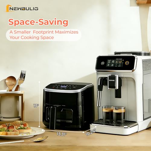 Image of NEWBULIG Air Fryer，4QT Small AirFryer with Easy View Window and Interior Light, Digital Touchscreen with 8 Presets for Custom Cooking, Nonstick and Dishwasher Safe Basket, Black