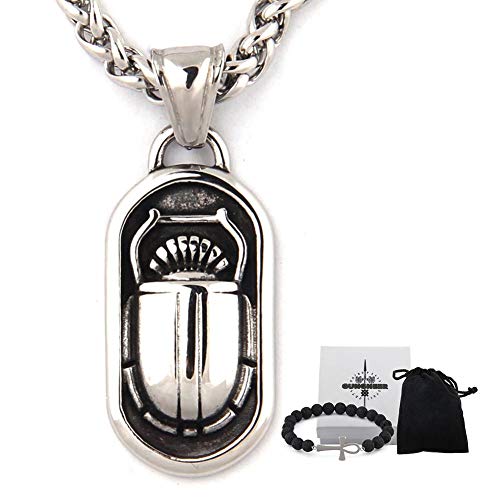 GUNGNEER Stainless Steel Scarab Beetle Eye of Horus Pendant Necklace Egyptian Health Protection Amulet Talisman Jewelry