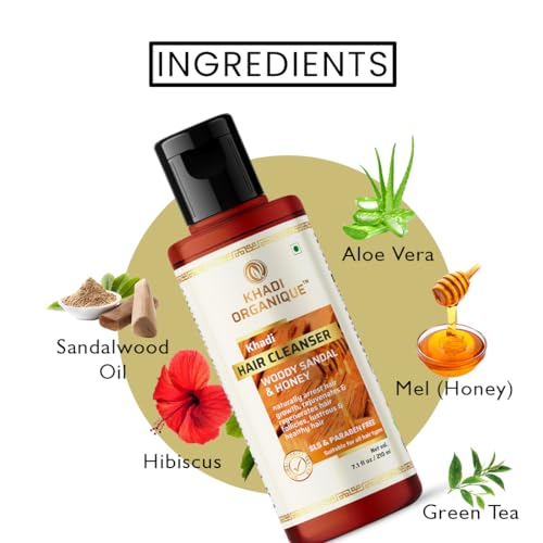 Image of Khadi Organique Woody Sandal & Honey Hair Cleanser Shampoo | SLS & Paraben Free Herbal Shampoo | Nourishing, Strenghten, Anti-Dandruff & Hair Fall Control | For Daily Use - 210 ml (Pack of 2)