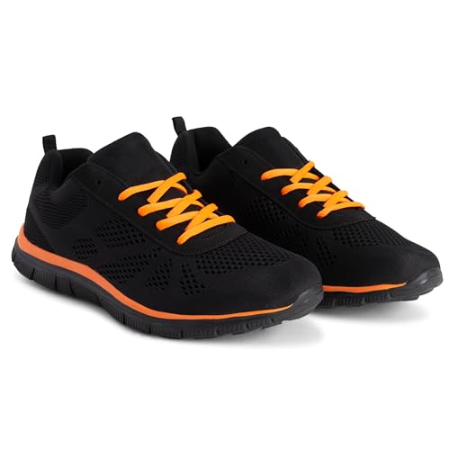 Get Fit Women’s Lightweight Trainers - Breathable Mesh Gym Walking Shoes - Comfortable Lace-Up Fitness Sneakers, Flexible Non-Slip Sole - Black/Orange - UK6/EU39