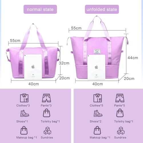 Travel Duffel Bag – Foldie Travel Bag Expandable | Carry-On Bag | Waterproof & Compact Weekend & Overnight Bag (Purple)4