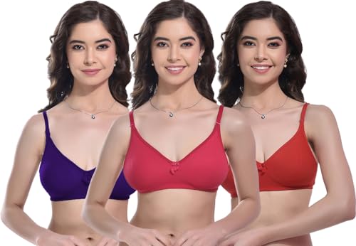 Image of FIMS - Fashion is my style Women Cotton Blend Non-Padded Bra Non-Wired Mould Seamless Cup Solid Bras Cup-B Pack of 1, Multicolor