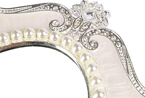 Nerien Makeup Mirror Rotation Tabletop Vanity Mirror Cosmetic Desktop Mirror With Stand Pearl Floral Frame Metal Vintage Oval Mirrors Desk Countertop Dressing For Home Bedroom Decorative White-S #TOP4