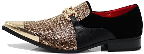Image of Enzo Romeo Crisino Men Rhinestone Chrome Toe Suede Pointy Buckle Dress Loafer Slip On Shoes