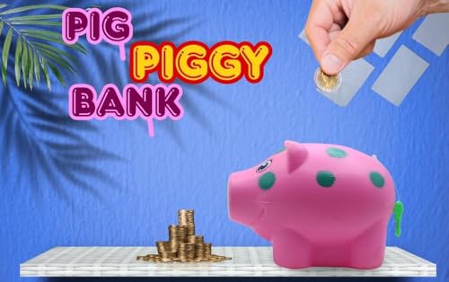 Image of Piggy Bank for Kids with Lock & 2 Keys - Pig-Shaped Polka Dot Coin Bank for Boys & Girls | BIS Certified Plastic Gullak | Money Saving Bank Gift Toddlers 3+ Years | Made in India (Pink)